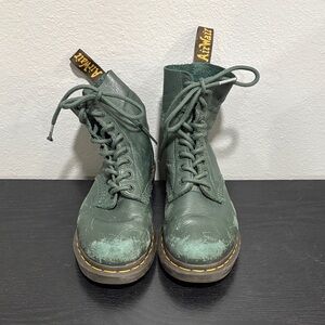 Dr. Martens Green Leather 8-Eye Combat Boots
